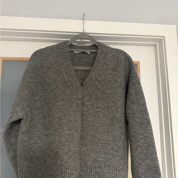 Zara Charcoal V-Neck Cozy Knit Sweater - Picture 2 of 9